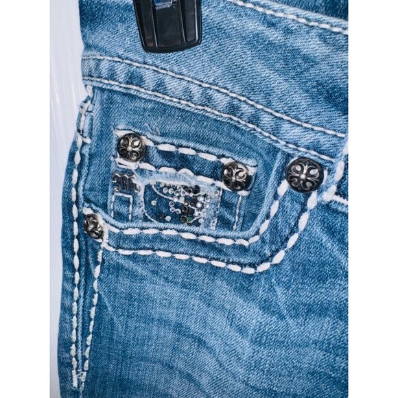 Miss Me Boot Cut Jeans 28 Blue Denim Embellished Pockets Cowgirl Western Hippie - Picture 11 of 13